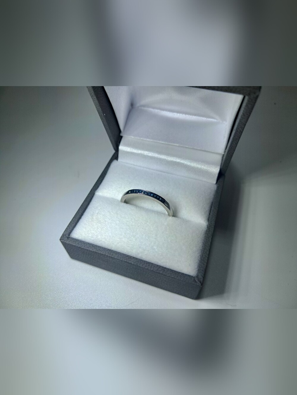 925 Sterling Silver Blue Natural Diamond Channel-Set Women's Band Size 7.5